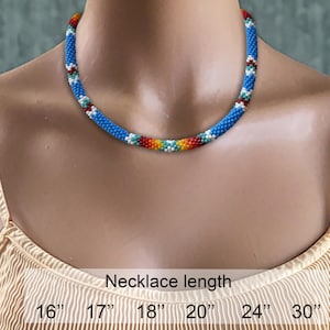 Native beaded necklace Ethnic necklace American traditional colors Blue thin rope necklace Gift for mom