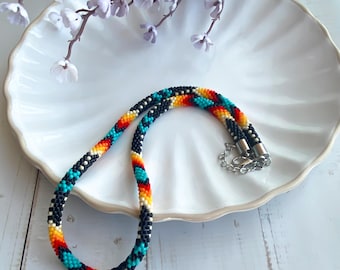 Southwestern Style Beaded Choker: Native Style Necklace, Seed Bead Jewelry