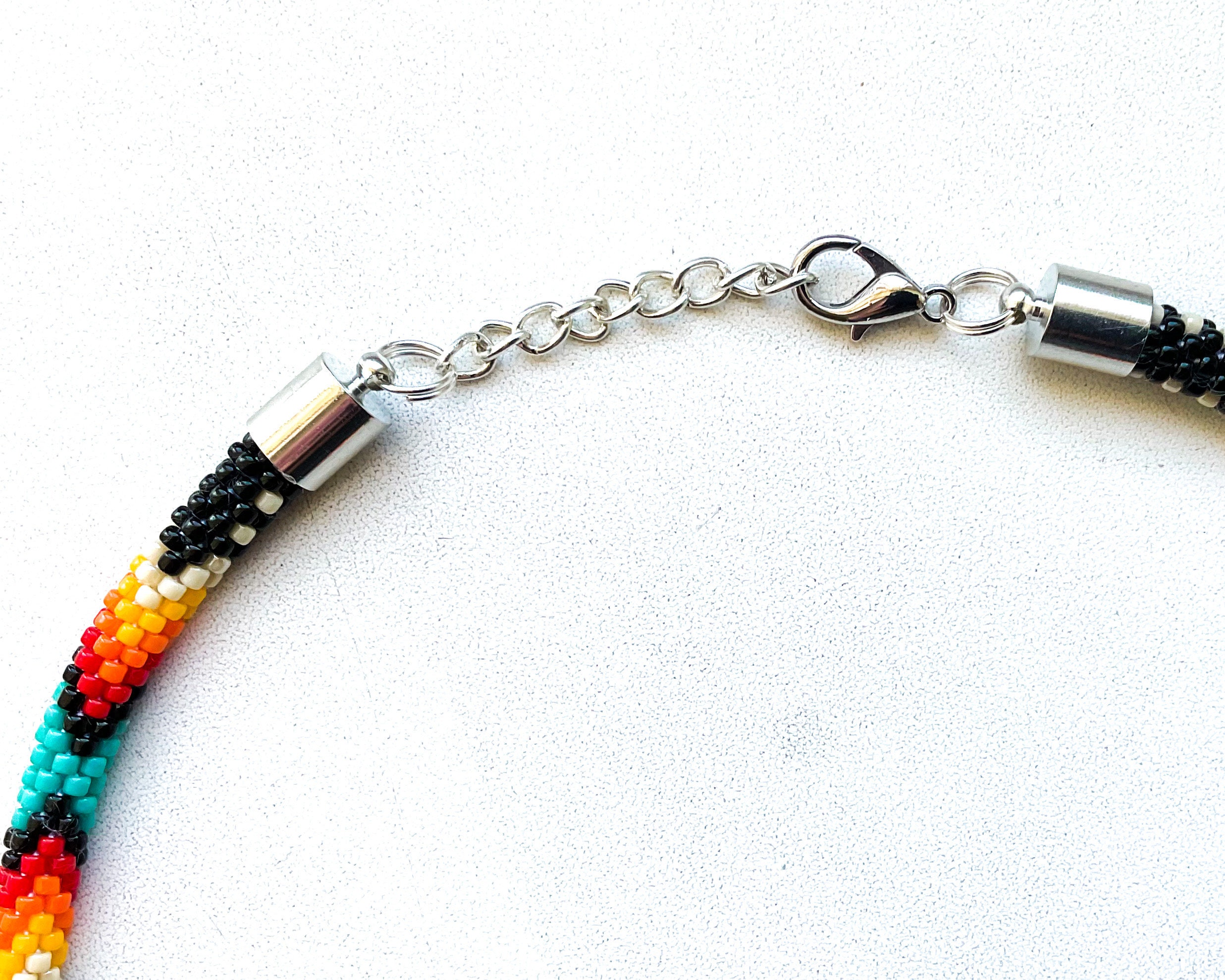 Native American Inspired Necklace Crochet Bead Necklace Thin Rope ...