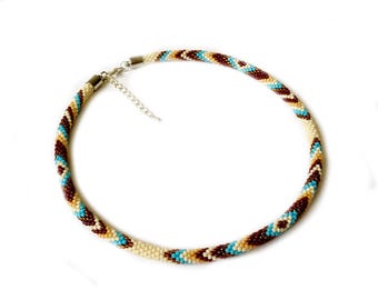 Native style beaded necklace Southwest jewelry Thin rope ethnic necklace American Indian traditional colors