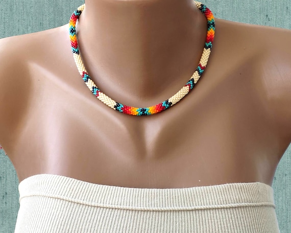 Native beaded rope necklace outlet