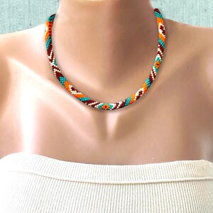 Native  inspired necklace  American style bead necklace Thin rope necklace Ethnic traditional colors