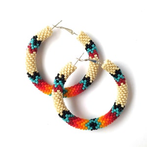 Native  inspired beaded hoop earrings Southwestern style earrings for wife Ethnic earrings Big hoops American Indian style