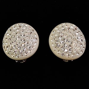 Vintage 1940s Cream Bakelite Earrings with Austrian White Rhinestones