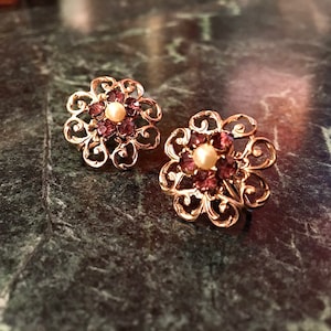 1950s Gold Earrings with Amythest and Faux Pearl by Coro