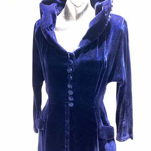 Evening Dressing Gown ~|~ 1940s ~|~  Midnight Blue Velvet with Silver Lurex Flecks ~|~ Custom Made