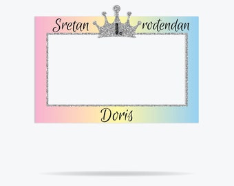 DIGITAL FILE Rainbow and Crown Birthday Photo Booth Frame, Rainbow World Photo Booth Frame, Crown Photo Booth, Rainbow Crown Photo Booth
