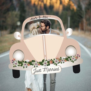 DIGITAL FILE Personalized Vintage Car Wedding Photo Booth Frame | Vintage Car Selfie Frame | Vintage Car Photo Prop Frame | Wedding Car Prop