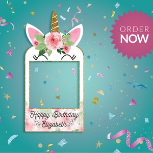 DIGITAL FILE Unicorn Party Frame Prop, Cute Unicorn Photo Prop, Cute Unicorn Frame, Unicorn Sign, Unicorn Birthday Party Frame, Unicorn Sign