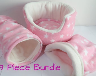 3 piece set soft fleece cuddle cup*tunnel* guinea pig bed**with removable pad **small animal hedgehog skinny pig, etc