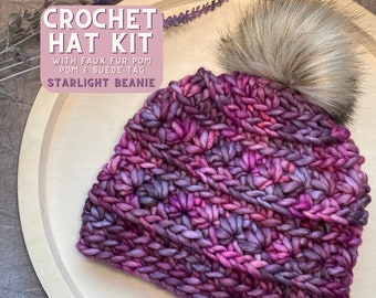 Crochet Kit | Starlight Beanie, Hat Kit,Merino Wool Beanie,DIY Beanie Crochet Kit,Crochet Winter Hat,Maker Gift,Great for Gift