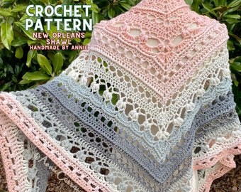 Patron au crochet | Châle de la Nouvelle-Orléans, modèle de châle au crochet, modèle de châle en dentelle, modèle de cape au crochet, modèle de châle fantaisie,