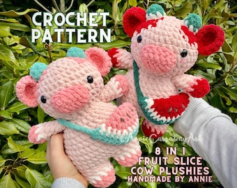 Modello uncinetto 8 in 1 / Mucche con fette di frutta, Mucca all'uncinetto Amigurumi, Modello di peluche all'uncinetto, Pacchetto di modelli di peluche all'uncinetto, Mucca carina all'uncinetto