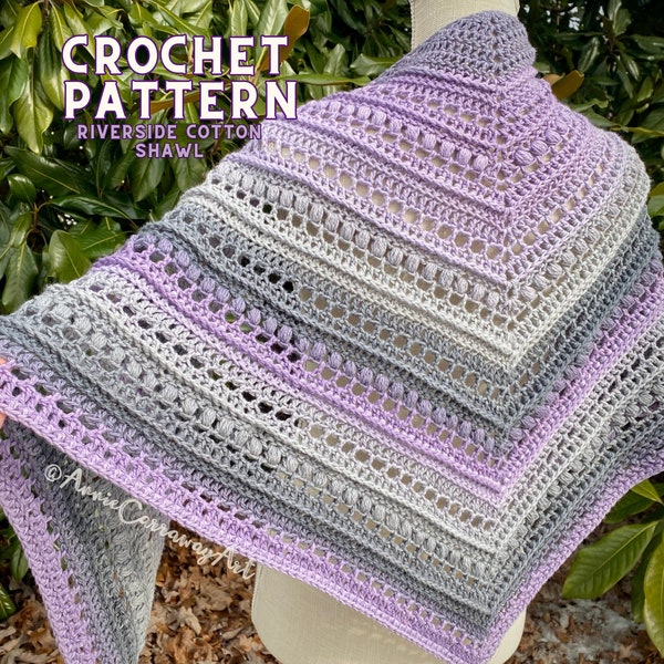 Patrón de chal de crochet / Chal Riverside / Repetición de patrón fácil / Arte de Annie Carraway / Patrón PDF
