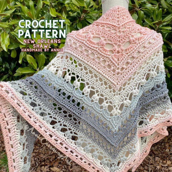 Crochet Pattern | New Orleans Shawl, Crochet Shawl Pattern, Lace Shawl Pattern, Crochet Cape Pattern, Fancy Shawl Pattern,