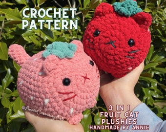 3 in 1 Häkelanleitung | Fruchtkatzen-Plüschtiere, Amigurumi-Häkelkatze, Häkel-Plüschtier-Muster, Häkel-Plüschtier-Musterpaket, süße Häkelarbeit