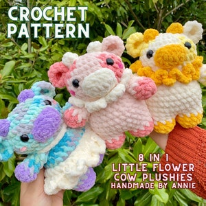 Cow Crochet Pattern | Little Flower Cow Plushies | 8 in 1 Pattern Bundle | Annie Carraway Art | PDF Pattern