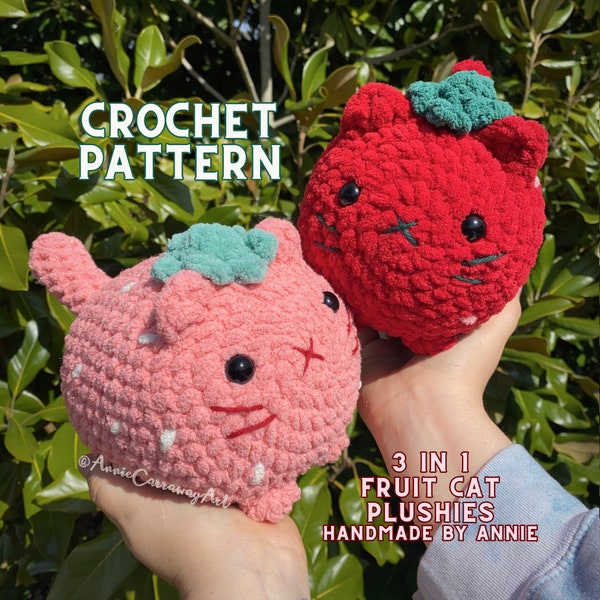 3 in 1 Crochet Pattern | Fruit Cat Plushies, Amigurumi Crochet Cat, Crochet Plushie Pattern, Crochet Plushie Pattern Bundle,Cute Crochet