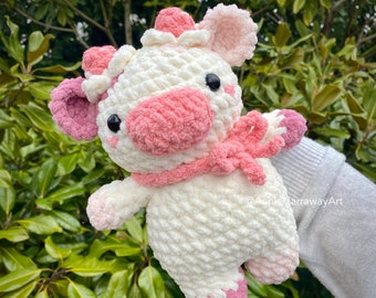 Strawberry Milk Cow Plushie | Crochet Cow Plushie, Kawaii Cow, Cute Cow Plush, One of a Kind, Handmade Gift, Fruit Cow, Cute Stuffie