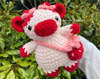 Strawberry Cow Plushie | Crochet Cow Plushie, Kawaii Cow, Cute Cow Plush, One of a Kind, Handmade Gift, Fruit Cow, Cute Stuffie