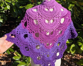 Amethyst Virus Shawl | Crochet Shawls, Crochet Wraps, Unique Shawl, Lace Scarf, Beach Cover Up, Colorful Lace Shawls