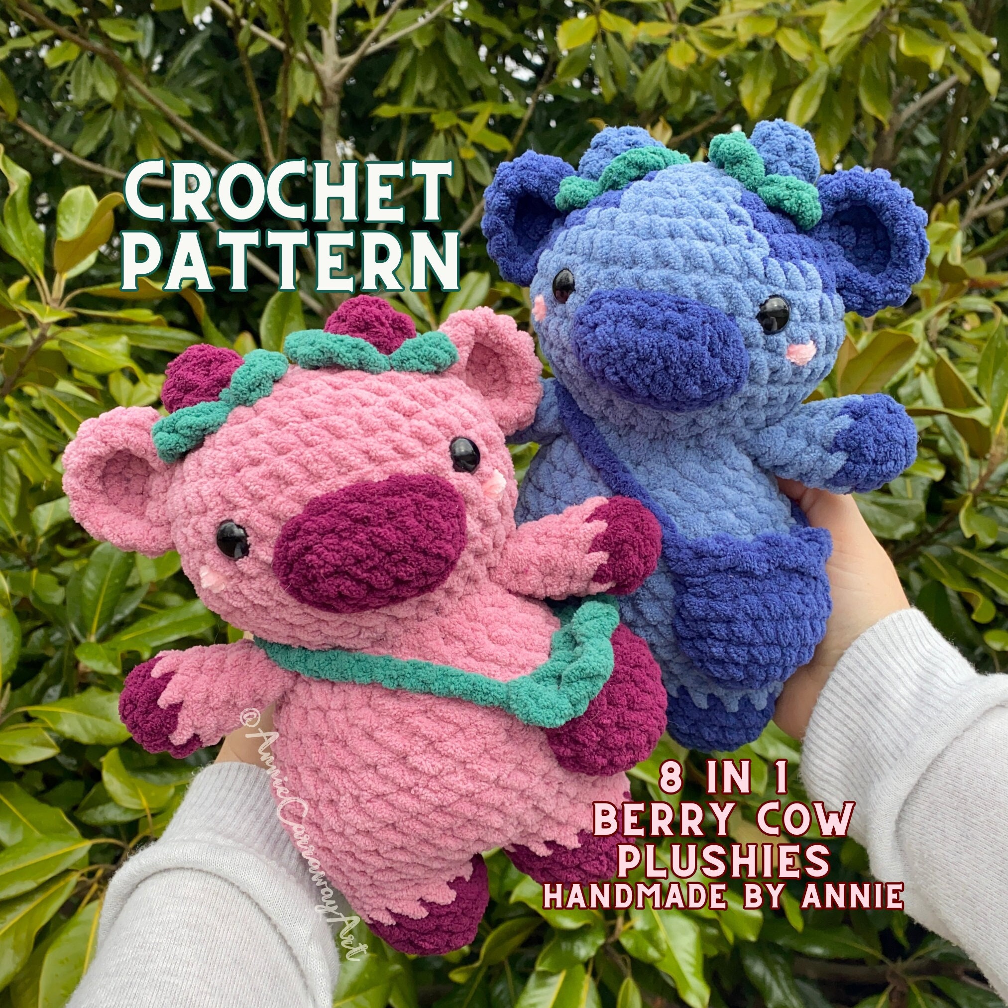 Cow Crochet Pattern | Berry Cow Plushies | 8 in 1 Pattern Bundle