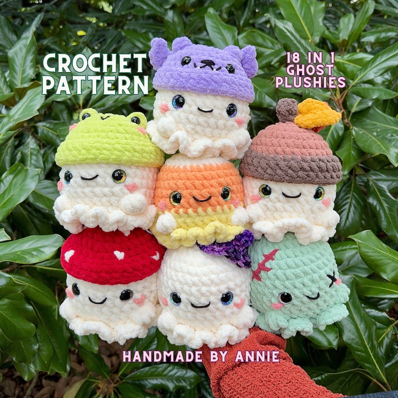 Patrón de crochet para Halloween / Peluches de fantasmas / Paquete de patrones 18 en 1 / Arte de Annie Carraway / Patrón en PDF imagen 1