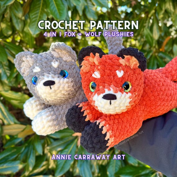 Fox and Wolf Crochet Pattern | Laying Down Plushies | 4 in 1