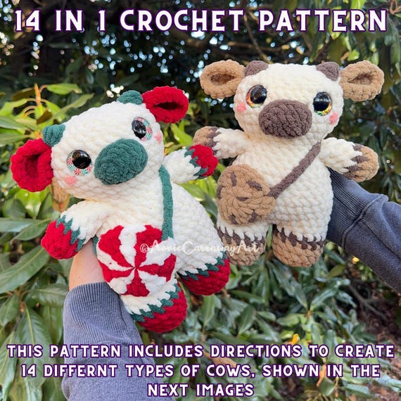 Cow Crochet Pattern | Low Sew Cow Plushies | 14 in 1 Pattern