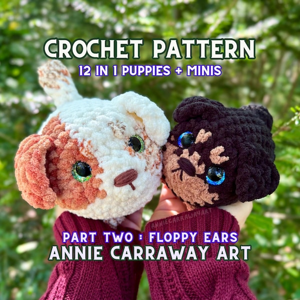 Patron au crochet pour chien | Chiots, deuxième partie | Lot de motifs 12 en 1 | Art d'Annie Carraway | Patron PDF