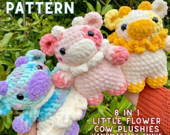 8 in 1 Crochet Pattern | Little Flower Cow Plushies, Crochet Cow, Amigurumi Pattern, Crochet Plushie Pattern Bundle,Cute Crochet