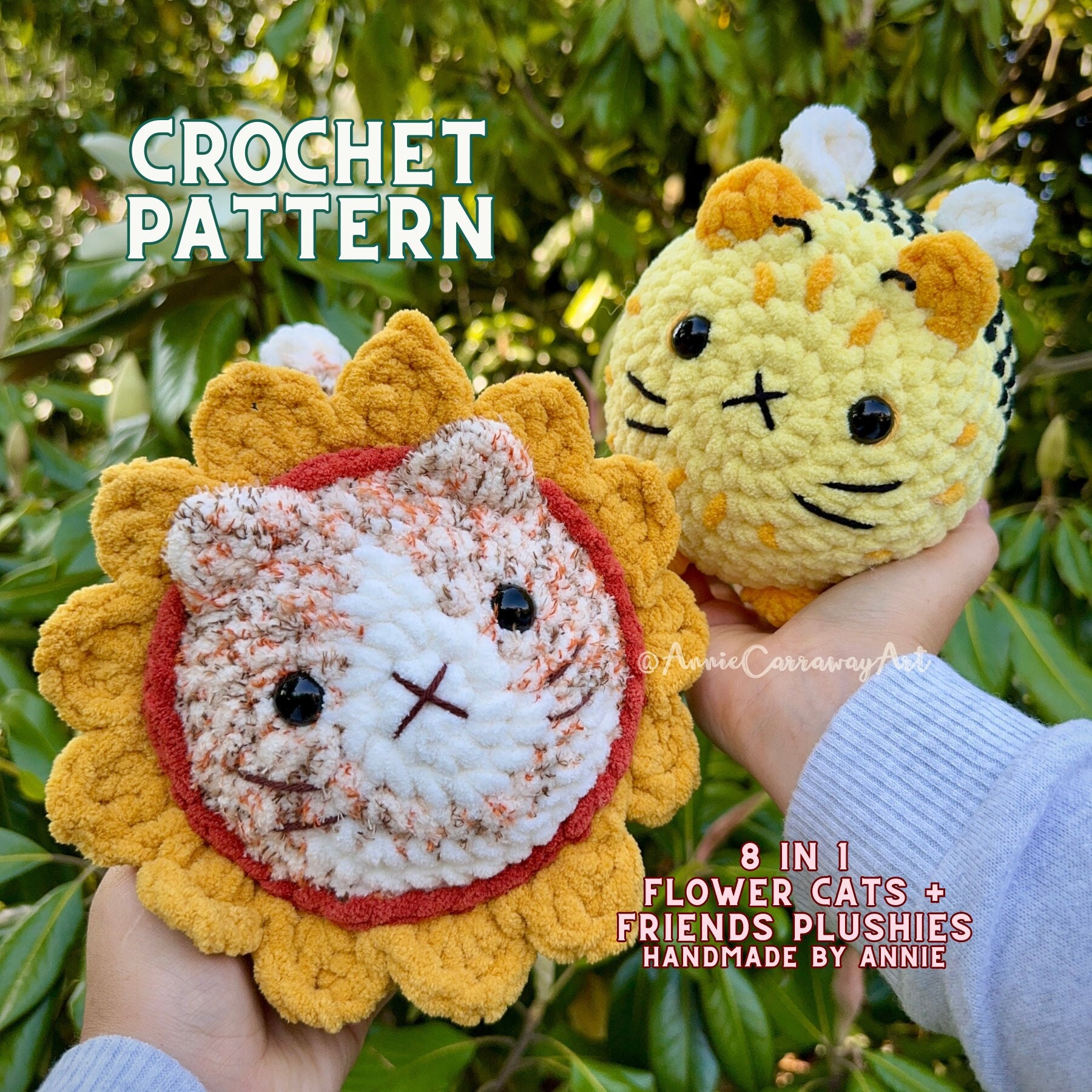 Loaf Cat Crochet Pattern | Flower Cat Plushies | 8 in 1 Pattern