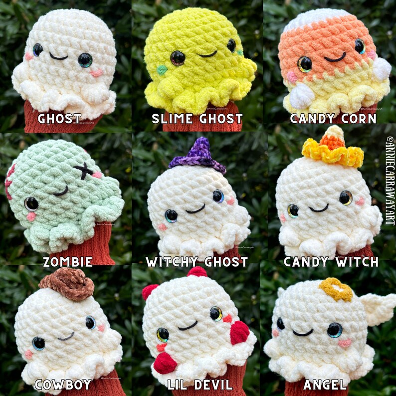 Patrón de crochet para Halloween / Peluches de fantasmas / Paquete de patrones 18 en 1 / Arte de Annie Carraway / Patrón en PDF imagen 4
