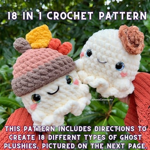 Puede incluir: Un patr&oacute;n de crochet para 18 tipos diferentes de peluches fantasma. El patr&oacute;n incluye instrucciones para crear los peluches que se muestran en la p&aacute;gina siguiente.