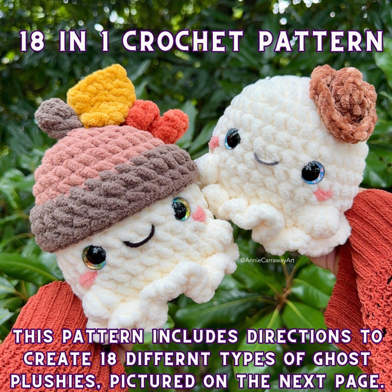Puede incluir: Un patr&oacute;n de crochet para 18 tipos diferentes de peluches fantasma. El patr&oacute;n incluye instrucciones para crear los peluches que se muestran en la p&aacute;gina siguiente.