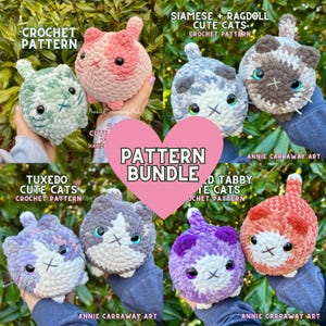 Crochet Pattern Bundle | Cute Cat Plushie Patterns, Amigurumi Crochet Cat, Crochet Plushie Pattern, Pattern Bundle,Annie Carraway Art