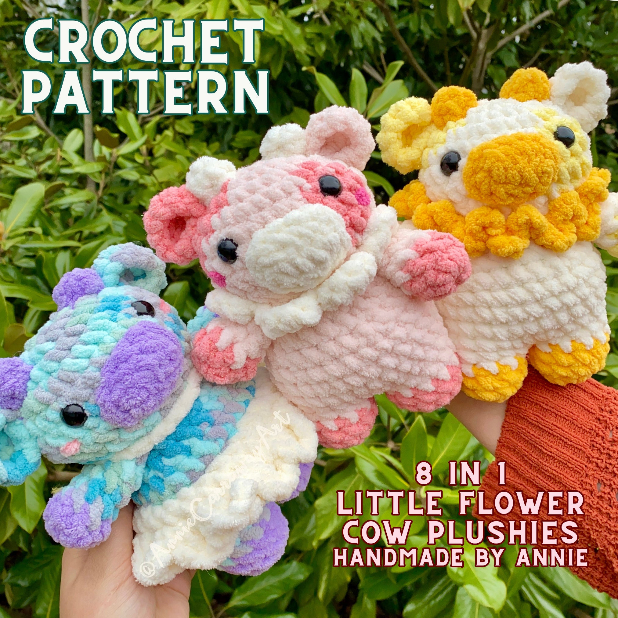 Cow Crochet Pattern | Little Flower Cow Plushies | 8 in 1 Pattern