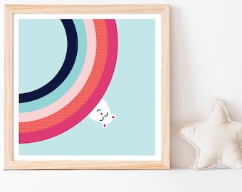 Animal Critter Rainbow Print - Printable Wall Art, Nursery Decor, Kids Square Art Print, Nursery Digital Download, Playroom Art Print