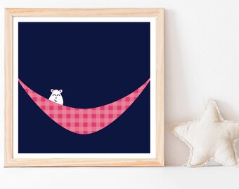 Animal Critter Hammock Print - Printable Wall Art, Nursery Decor, Kids Square Art Print, Nursery Digital Download, Playroom Art Print