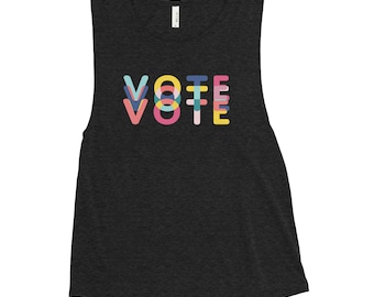 Vote Muscle Tank Top: Rainbow Graphic, Ladies Activist Shirt