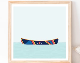 Minnesota Canoe Print - Wall Art, Lake and Nautical Decor, Square Art Print, Cabin Decor, Twin Cities, MN, Boat, Custom