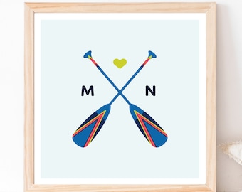 Minnesota Oars Heart Print - Printable Wall Art, Cabin Decor, Kids Square Art Print, Nursery Digital Download, Office Art Print