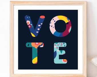 Vote Modern Print - Printable Wall Art, Patriotic Print, Square Art Print, Activist Decor, Dorm Room Art, Digital Download