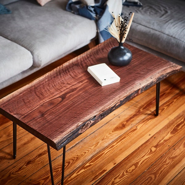 unique coffee table walnut tree edge | Unique sideboard |  Hairpin legs | Coffee table | rustic design handmade tree trunk table