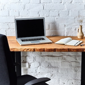 unique desk oak wane | table runners | rustic design | Handmade Desk | hairpin legs