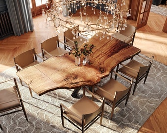Table tronc d'arbre unique en chêne XL / de 160-340 cm x 100-120 cm / unique / chemins de table / table à manger chêne