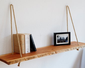 Unique hanging shelf made of oak wood / bookshelf / wall shelf