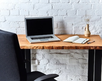 unique desk oak wane | table runners | rustic design | Handmade Desk | hairpin legs