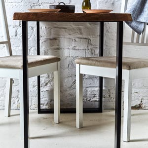 Oak dining table with live edge | 100 cm-140 cm length | Oak kitchen table | Bar table with legs | Rustic modern design | Tree trunk table image 4