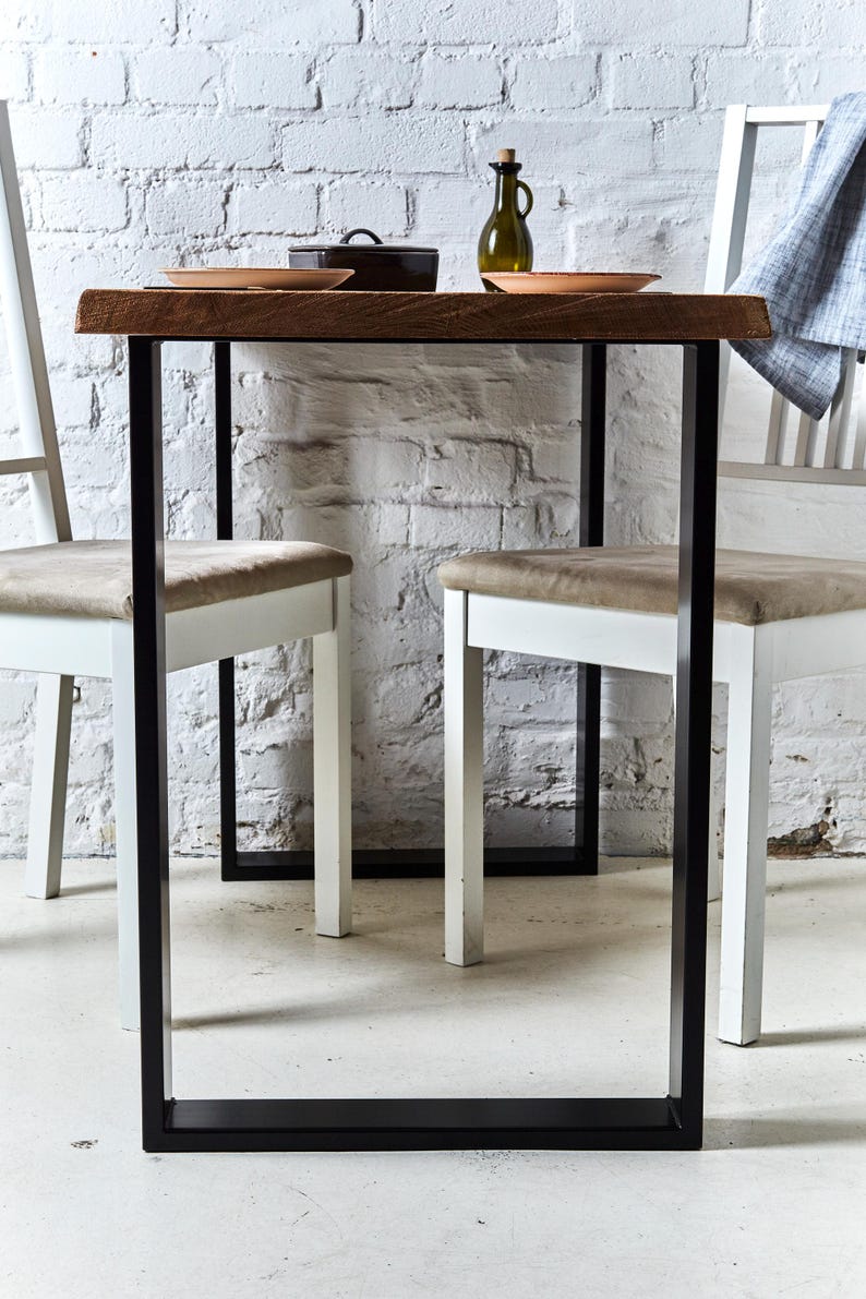 Oak dining table with live edge | 100 cm-140 cm length | Oak kitchen table | Bar table with legs | Rustic modern design | Tree trunk table image 4
